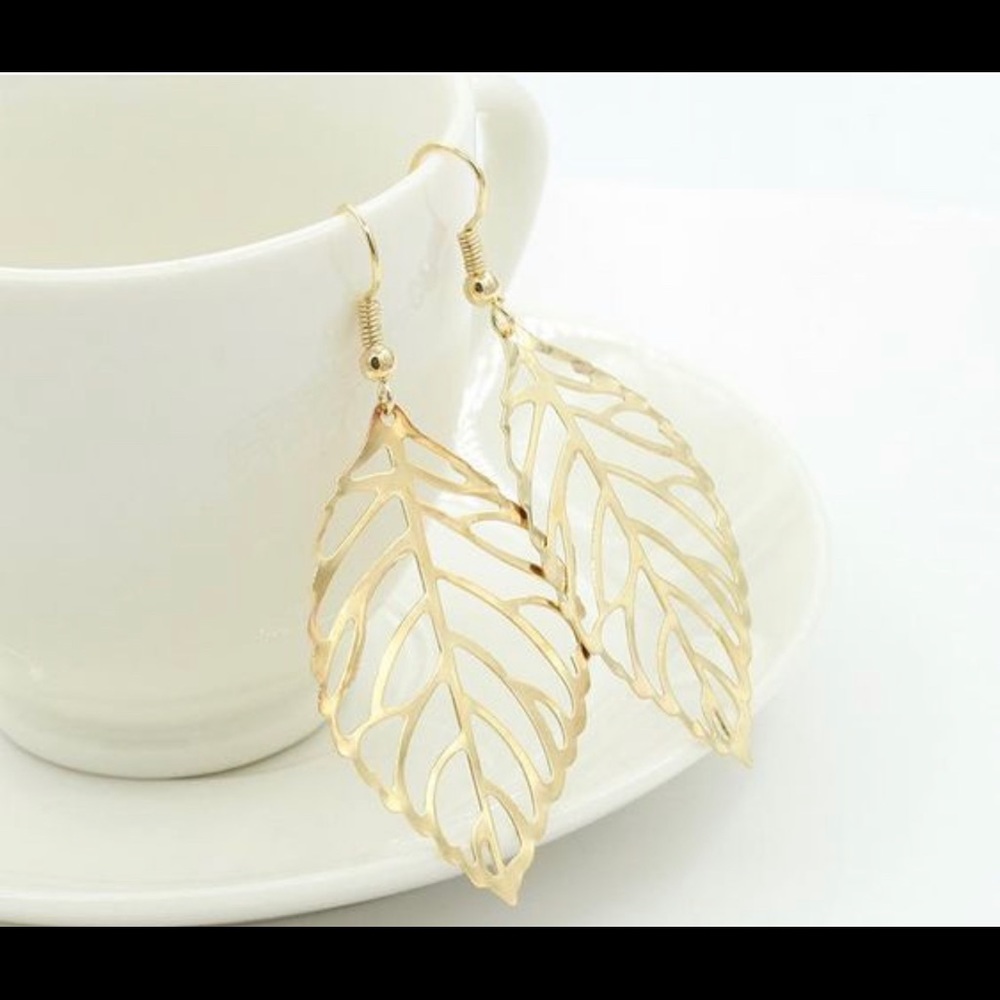 Gold Leaf Metal Dangle Earrings